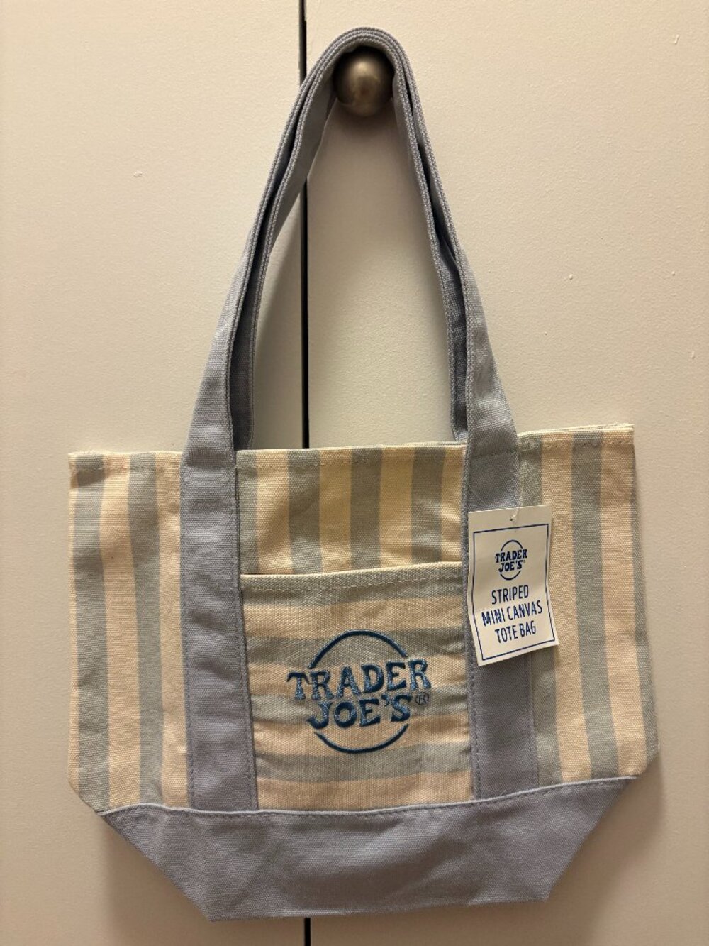 Trader Joe's Striped Mini Canvas Tote Bag — Blue & Cream, NWT